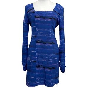 Sine 100% Silk Electric Blue Long Zip Sleeve Cocktail Evening Dress